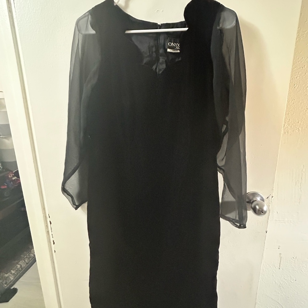 Onyx Nite Black velvet sheer Sleeve Dress